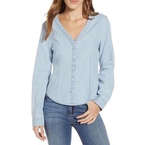 BP. Nordstrom V Neck Light Wash Chambray Shirt XS denim western button down
